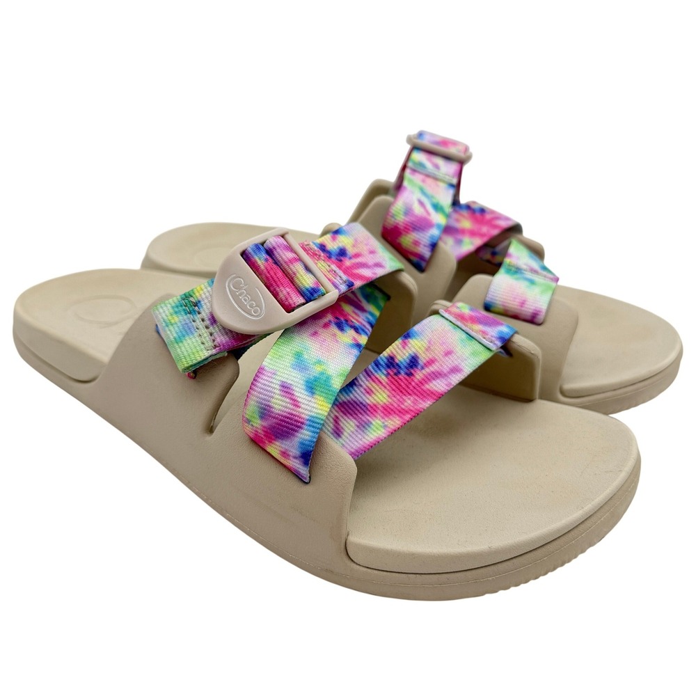 Chaco Chillos Slide Sandals Size 10 Tie Dye Straps Tan Beige hiking summer beach
